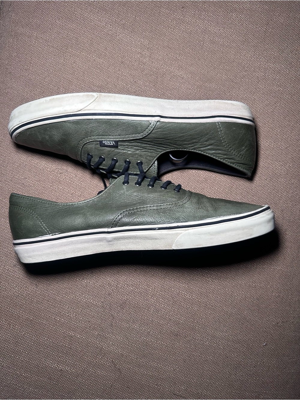 Vans California Authentic Olive Green Low-Top Leather Sneakers size 12